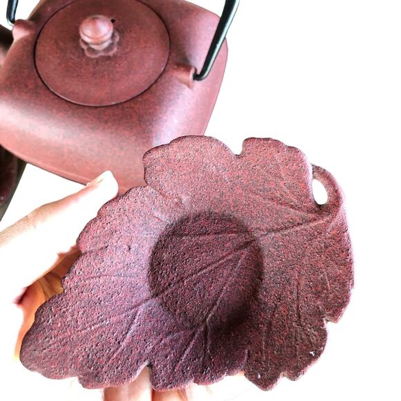 WAZUQU Tetsubin Japanese Cast Iron Teapot Set Warmer Cups Coasters Leaf Cottage - Picture 7 of 13